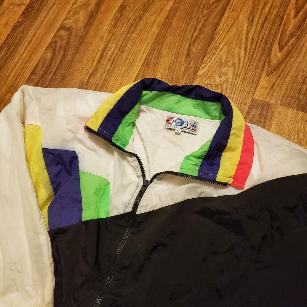 Vintage 90s Pan Asia Satin Track Jacket Women‎ Large Running Golf Tennis